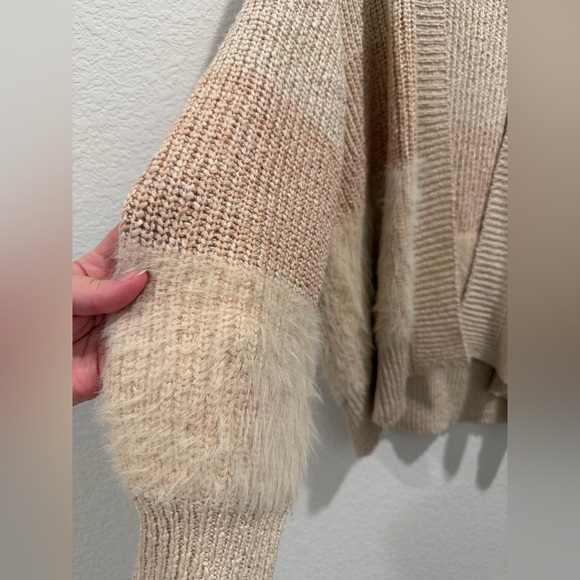 Anthropologie The Impeccible Pig colorblock Cream Knit cardigan Sweater - Picture 2 of 5